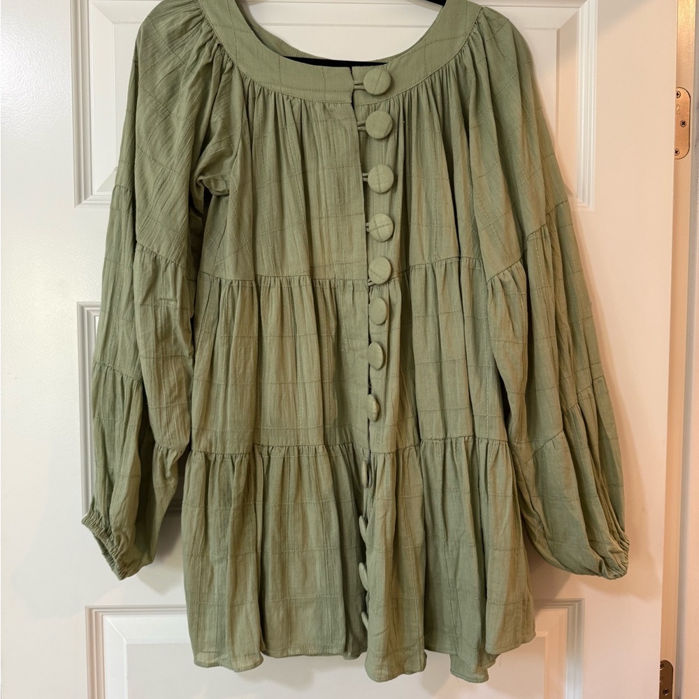 SABO SKIRT | “East Dress” Green Button-Up Tiered Dress SIZE XXS | NWT - Picture 9 of 11
